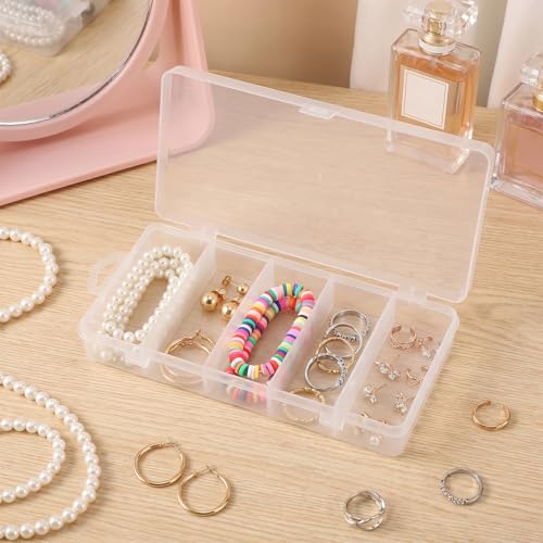 2 Pack 5 Grid Clear Plastic Dividing Storage Box, Bead Storage Containers with Lid Fishing Tackle Storages Box Fishing Lure Bait Hooks Boxes for Jewelry, Crafts (6.9 x 3.7 x 1.1 Inch)