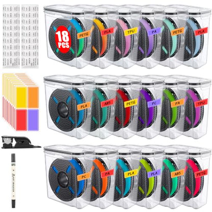 Filament Storage Box 18-Pack with Desiccants, Labels & Filament Cutter