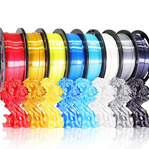 BBLIFE Silk PLA Filament, 1.75mm PLA 3D Printer Filament Bundle Pack - color: Gold, Silver, White, Black, Green, Purple, Red, Blue