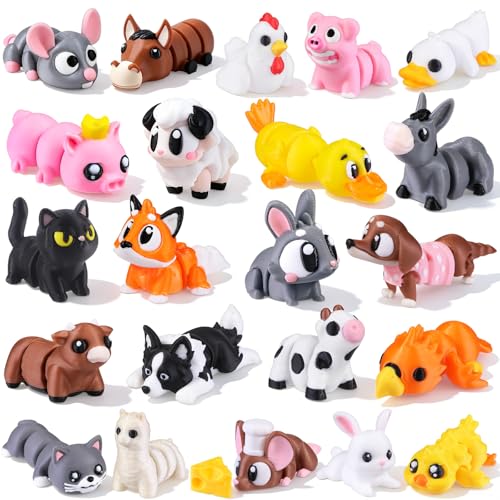 JOICEE 22Pcs Mini 3D Printed Farm Animals Articulated Flexible Fidget Toys - color: Gray
