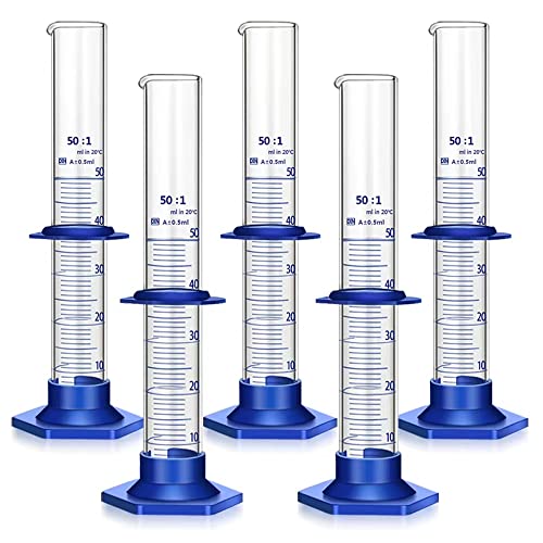 5PCS Graduated Cylinder Measuring Cylinder Thick Glass Lab Cylinders Glass Graduated Cylinder Glass Measuring Cylinder(50ML)