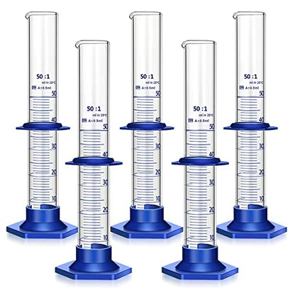 5PCS Graduated Cylinder Measuring Cylinder Thick Glass Lab Cylinders Glass Graduated Cylinder Glass Measuring Cylinder(50ML)