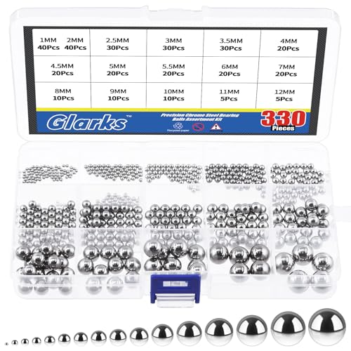 Glarks 330pcs 16 Sizes Precision Bearing Balls, Bearing Balls Assortment, Steel Ball Bearing for Machinery, Automotive, Valves, Ball Mill - style: 330pcs 16 sizes