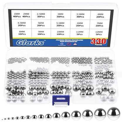 Glarks 330pcs 16 Sizes Precision Bearing Balls, Bearing Balls Assortment, Steel Ball Bearing for Machinery, Automotive, Valves, Ball Mill - style: 330pcs 16 sizes