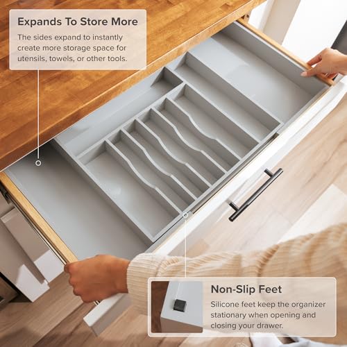 KitchenEdge Silverware & Utensil Organizer | Gray Bamboo, 18-33 In - color: Gray Bamboo, size: From 18" to 33" Wide