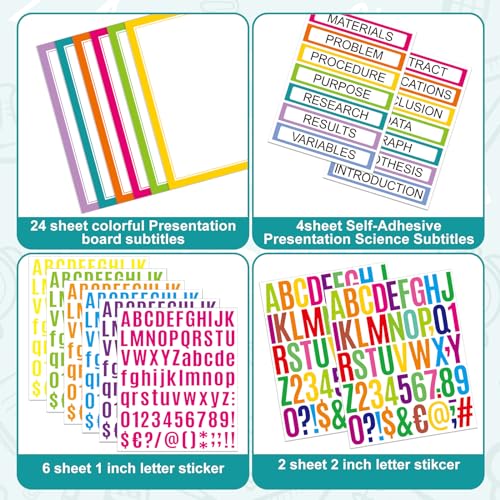 PerKoop 36 Sheets Science Fair Board Poster Boards Supplies 24 Self Adhesive Presentation Subtitles 4 Science Fair Project Titles 8 Personalized Letter Sticker for Classroom(Neon Color) - color: Neon Color