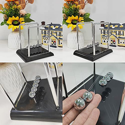 Newtons Cradle Balance Pendulum, Swinging Kinetic Balls, Fun Science Physics Accessories for Adults, Calm Down Fidgets Kit, Desk Toys for Stress Relief, Office Desk Decoration (Large Black) - size: Large - 5 Balls