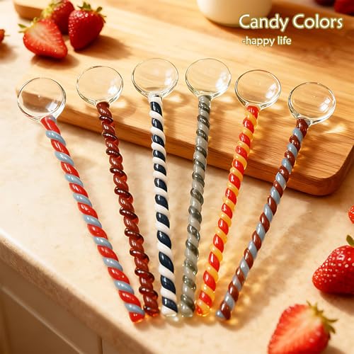 Glass Stirring Spoons 6.7 Inch Clear Crystal Coffee Cocktail Mixing Spoon Teaspoons Ice Cream Yogurt Jam Dessert Scoop Swizzle Stick Stirrer for Bar Cafe Party Coffee (Blue) - color: Blue
