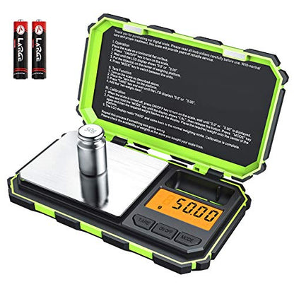 AMIR Digital Mini Scale, 200g /0.01g Pocket Scale, 50g Calibration Weight, Electronic Smart Scale, 6 Units, LCD Backlit Display, Tare, Auto Off, Stainless Steel (Battery Included) - color: Green