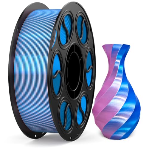 Dual Color Silk PLA 3D Printer Filament, Pink Bule, 1.75mm +/- 0.02mm, Metallic Gradient, 1kg (2.2lbs), Fits Most FDM 3D Printers (Pink-Bule) - color: Pink-bule