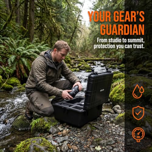 MEIJIA All Weather Waterproof Hard Camera Case,Hard Case with Customizable Fit Foam,Fit Use of Drones,Camera,Equipments,Pistols,Elegant Black (Black, 24.25"X19.43"X8.68") - size: 24.25" x 19.43" x 8.68"
