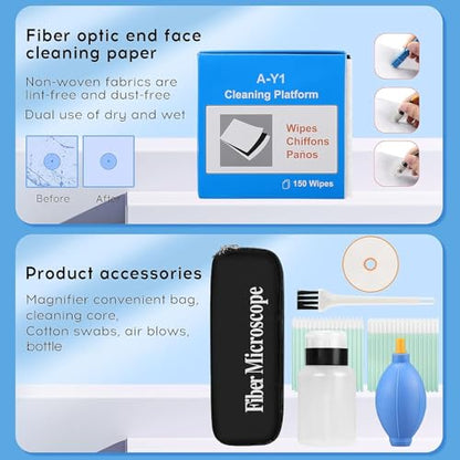 13 in 1 Fiber Optic Cleaning Tool kit with 400x Optical Fiber Microscope SC/LC Cleaning Pen 2.5mm 1.25mm Interface Cleaning Box with Replace core Fiber Optic Cleaner kit FTTH Clean Tool Kit