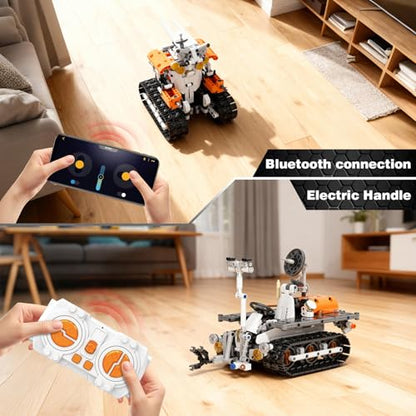 Sciencow 2-in-1 Build a Robot Kit, Remote & APP Controlled Robotic Building Blocks Toys STEM Projects for Kids Ages 8 9 10 11 12 13 14,Chirstmas Birthday Gift for Boys (RC Mars Rover) - style: RC Mars Rover