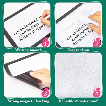 7 Pack Magnetic Write & Wipe Paper Organization Chart,Pen Dry Erase Objectives Labels Learning Magnets for Classroom Organization Whiteboard Teacher Student Teaching Supplies,Black and White - style: Black and White