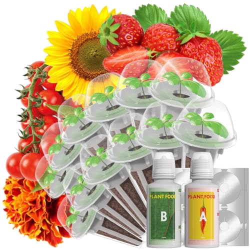 LYKOCLEAN Flower Fruit Seed Pods for AeroGarden, Ahopegarden, iDOO Hydroponics Growing System Indoor, 350 Seeds Including Dwarf Sunflower Bambino, French Marigold, Red Tomato, Red Strawberry (12-Pods) - color: Fruit & Flower, size: 12pods