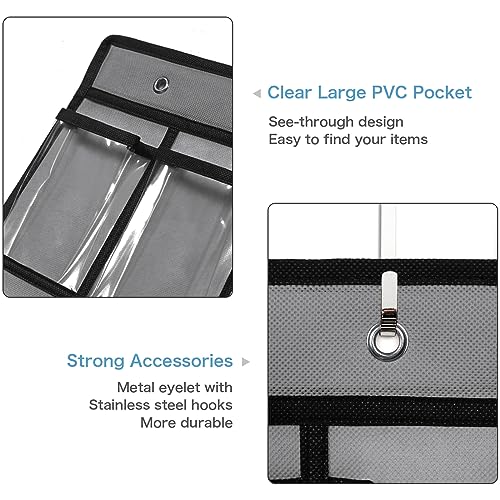 SAVERHO 42 Pocket Classroom Pocket Chart for Cell Phones and Calculator,Clear Cellphone Pocket Chart for Classroom with Number Sticker and hooks (Grey-42 Pockets) - color: Grey-1pack of 42pockets