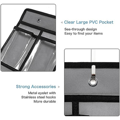 SAVERHO 42 Pocket Classroom Pocket Chart for Cell Phones and Calculator,Clear Cellphone Pocket Chart for Classroom with Number Sticker and hooks (Grey-42 Pockets) - color: Grey-1pack of 42pockets