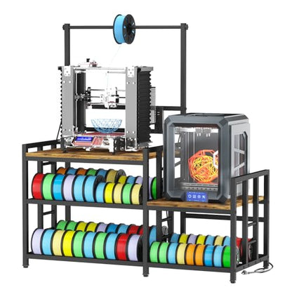 3D Printer Table with Filament Storage 3D Printer Stand with Power Outlet,Heavy Duty 3D Printer Desk for ABS, PLA, TPU Filament Spools, Home Offices and Studios Retro Brown - color: Rustic Brown