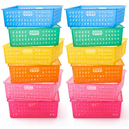 Geetery 12 Pack Classroom Storage Baskets with Handle,Translucent Colors - color: Translucent Colors