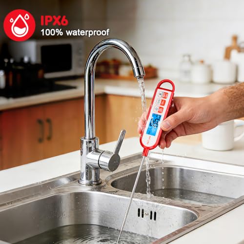 Digital Instant Read Meat Thermometer Kitchen Cooking Food Candy Thermometer for Oil Deep Fry BBQ Grill Smoker Thermometer by AikTryee - color: Red-SR806