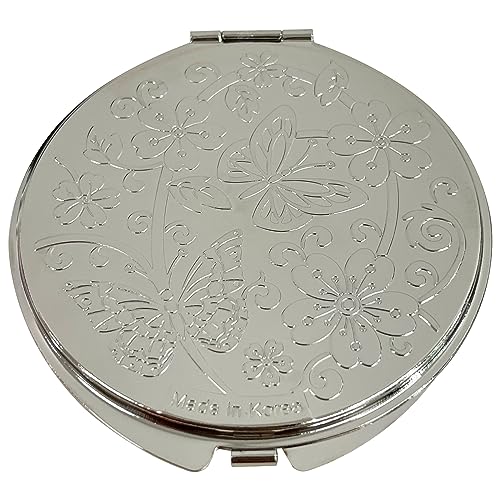 Portable Makeup Compact Double Magnifying Mirror Cosmestic Foldable Pocket Style Unique Mother of Pearl Design (Crane) - color: Crane