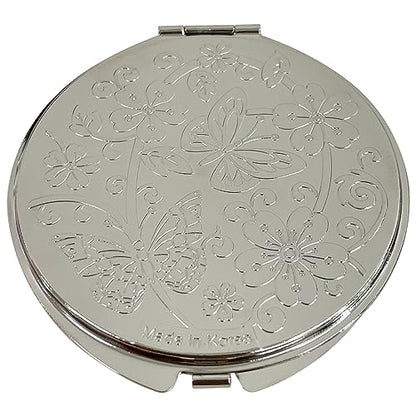 Portable Makeup Compact Double Magnifying Mirror Cosmestic Foldable Pocket Style Unique Mother of Pearl Design (Crane) - color: Crane