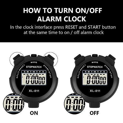 Vicloon Digital Sports Timer, Simple Travel Stopwatch with Large Display, Single Lap Split Timer, 12/24 Hour Clock Alarm Date (Black) - color: Black