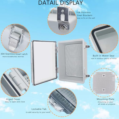 Outdoor Waterproof Box,IP67 ABS Junction Box Electrical Enclosure with Stainless Steel Latch, Hinged Cover Electric Box with Wall Brackets 13.8" Dx9.8 Wx5.9 H - color: Clear, size: 13.8"Dx9.8"Wx5.9"H