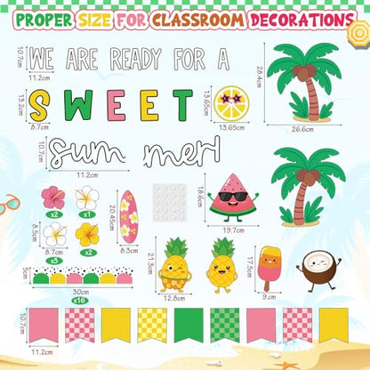 Epakh Summer Bulletin Board Decorations Set We are Ready for a Sweet Summer Classroom Decor with Fruit Palm Trees Cutouts for Teacher Wall Door Hawaii Beach Theme Classroom Display - style: Sweet Summer