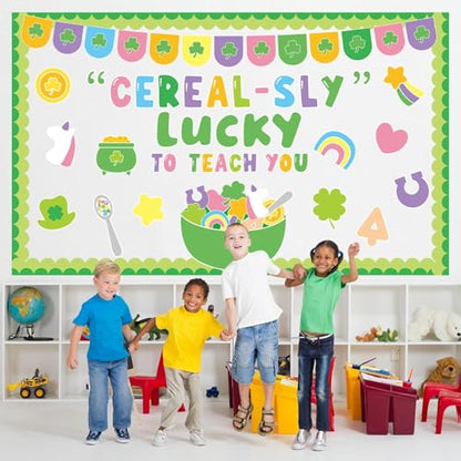 St. Patrick's Day Bulletin Board Set March Classroom Decorations Lucky Shamrock Unicorn Paper Cutouts St. Patrick's Day Green Bulletin Board Borders for School Wall Door Decor - style: Luck to Teach You