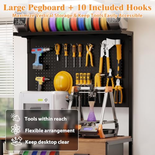 3D Printer Stand with Filament Storage Workstation and Drawer - color: Black+Brown