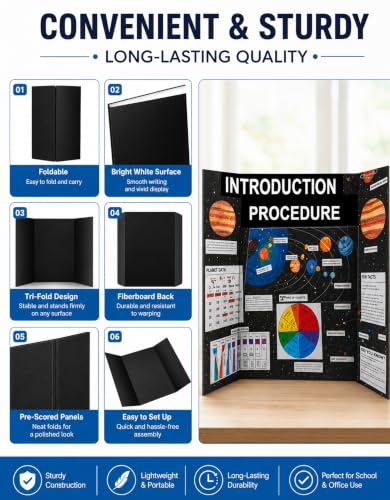6 Pack Black Small Trifold Poster Board 16 x 24 In, with 162 Stickers,Tape - color: Black, size: 16*24''