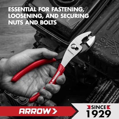 ARROW 8" Slip Joint Pliers, Pliers Tool with Thick Dip-Grip Handle, Strong Grip Jaws, High Carbon Steel, Pliers for Gripping, Loosening Nuts and Bolts, Cutting Steel Wire (Pack of 2) - size: 8 Inch (Pack of 2)