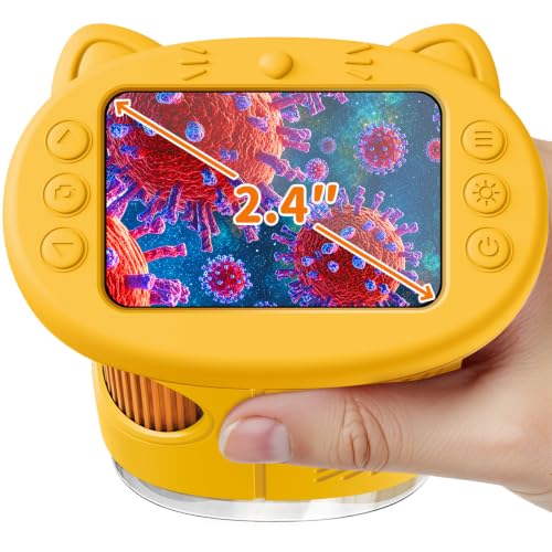 1000X Handheld Digital Microscope for Kids, 2.4" IPS Screen STEM Toys - color: Yellow