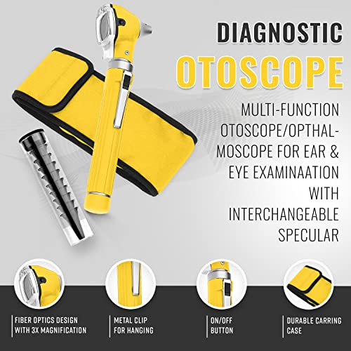 ASA TECHMED Nurse Essentials Professional Kit with Handheld Travel Case | 3 Part Kit Includes Adult Aneroid Sphygmomanometer Blood Pressure Monitor, Stethoscope, Diagnostic Otoscope (Yellow) - color: Yellow