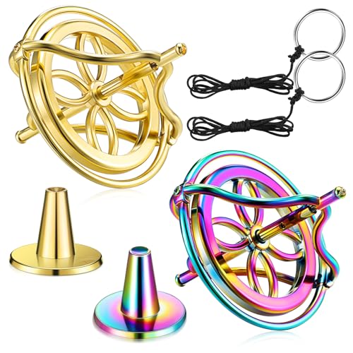 meekoo 2 Pcs Gyroscope Toys, Metal Anti Gravity Top, Gold, Colorful - style: Gold, Colorful