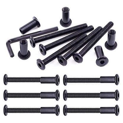 Swpeet 25Pcs M6x60mm Carbon Steel Black Hex Drive Socket Cap Bolts Barrel Nuts Assortment Kit with 1Pcs Allen Wrench, Screw Post Fit for Furniture Countsunk Belt Buckle Leather Binding Bolts - size: M6x60mm