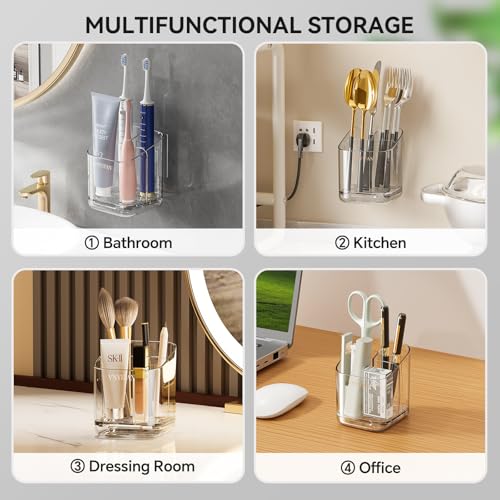 3 Slots Detachable Toothbrush Holders Wall Mounted for Bathrooms - color: Clear