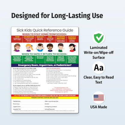 Safety Magnets by ZOCO – Sick Kids: When to Stay Home from School, Pediatric Dosing, Emergency Info Fridge Magnet – Laminated 8.5x11 Card – for School Nurse, Babysitters, Parents, Childcare