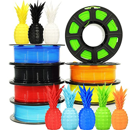 1.75mm 8 Spools Popular Colors 3D Printer PLA Filament Bundle Pack: Black White Red Blue Yellow Orange Limegreen SkyBlue, Each Spool 250g, Widely Compatible, Total 2Kg 3D Printing Filament - color: Black, White, Red, Blue, Yellow, Orange, Limegreen, Skybl