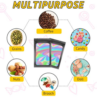100PCS Resealable Holographic Bags, Jewelry Bags|Black,2.4x3.9in - color: Black, size: 2.4x3.9 Inch