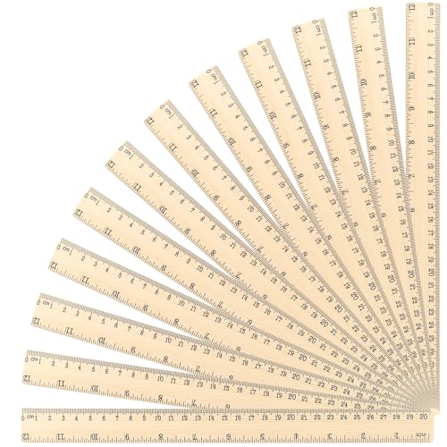 Koogel 12PCS Wooden Rulers Bulk, Wood Ruler 12inch/30cm Measuring Rulers 2 Scale for Kids Students Office School Supplies Classroom
