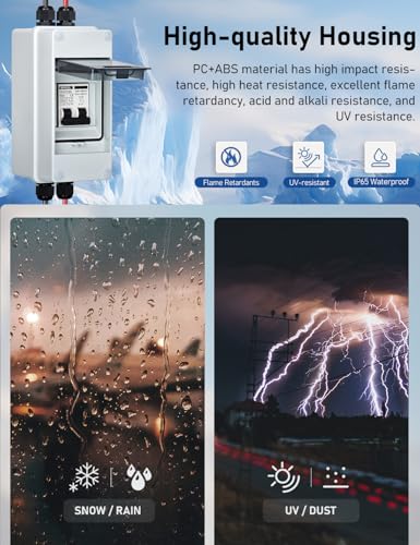 DIHOOL AC DC Circuit Breaker with IP65 Din Box for Solar Systems, 60 Amp 2 Pole 12V-400V, Non Polarized, Solar Panel Disconnect Switch, PV Array Shut Off Isolator - color: 60 Amp UV-Proof