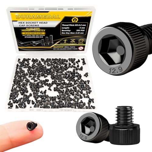 M3x4mm Screws 350pcs Hex Socket Cap 12.9 Steel Black Zinc Fully Thread - size: M3*4mm 350pcs