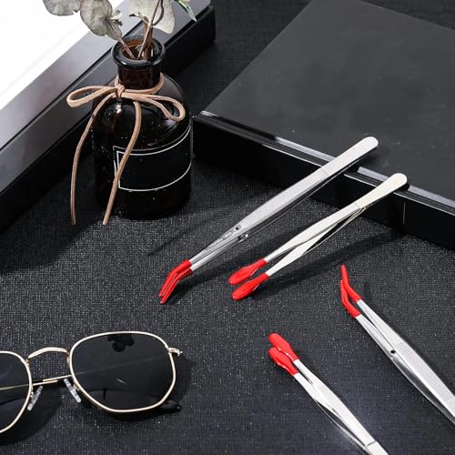 Honoson 4 Pieces Rubber Tipped Tweezers PVC Silicone Tip Tweezers, Red - color: Red