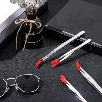 Honoson 4 Pieces Rubber Tipped Tweezers PVC Silicone Tip Tweezers, Red - color: Red