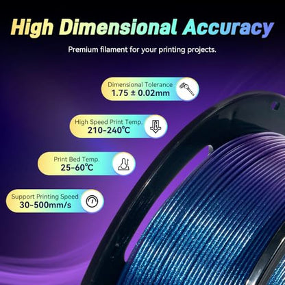 FLASHFORGE Chameleon Rapid PLA Filament 1.75mm Nebula Purple, PLA Color Shift High Speed 3D Printer Filament, Max 500mm/s Fast Printing, Display Shimmering Effects from Various Angles and Light - color: Chameleon Nebula Purple