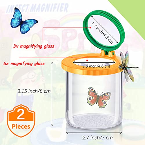 Skylety 2 Pieces Bug Jars Insect Viewer Catcher Bug Magnifying Insect Cage Container for Kids Children Science Nature Exploration Tool(Red,Yellow) - color: Red,yellow