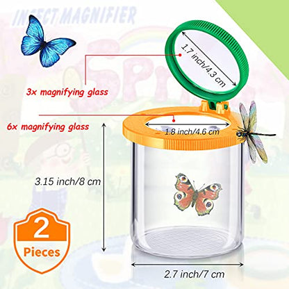 Skylety 2 Pieces Bug Jars Insect Viewer Catcher Bug Magnifying Insect Cage Container for Kids Children Science Nature Exploration Tool(Red,Yellow) - color: Red,yellow