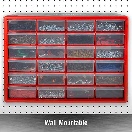 Stalwart Plastic 24 Drawer Organizer Compartment Parts Storage Cabinet, Red - style: 24 Drawers